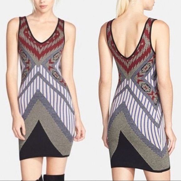 ASTR Geometric Tribal Bodycon Boho‎ Knit Sweater Dress Sz S - Picture 1 of 8